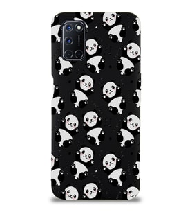 Oppo A92 Uyumlu Lansman Kılıf Panda Tasarımlı İçi Kadife Kapak-Siyah (Şeffaf)