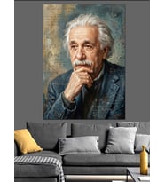 Düşünceli Yaşlı Albert Einstein Portresi Dekoratif Kanvas - Mdf Ahşap Tablo