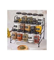 Şık Metal Baharat Takımı, 15 Parça, Siyah, Standlı, Pratik ve Kullanışlı
