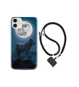 Apple Iphone 12 Mini Kılıf Resimli Desenli Silikon Boyun Askılı Moon Wolf 1820