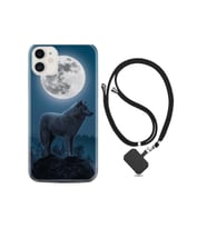 Apple Iphone 12 Mini Kılıf Resimli Desenli Silikon Boyun Askılı Moon Wolf 1820
