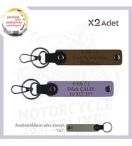 Motorcu Dostlara, İsim Plaka ve 0 Rh (-) Kan Grubu Yazılı Özel x2' li Anahtarlık Takım, Kahve-Mor-Gr (Çok Renkli)