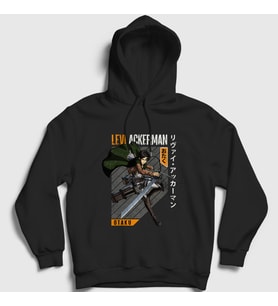 Presmono Unisex Siyah Levi Fan Anime Attack On Titan Kapüşonlu Sweatshirt 125747tt