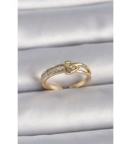 Pirinç Gold Renk Ayarlanabilir Zirkon Taşlı Düğüm Kalp Model Kadın Yüzük (Altın)