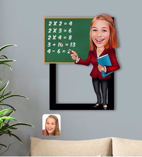 BK Gift Kişiye Özel Kadın İlköğretim Matematik Öğretmeni Karikatürlü 3D Ahşap Tablo-1