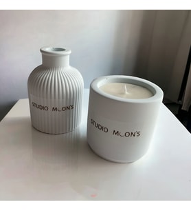 Studio Moon's Lavanta Kokulu Açık Mavi Beton Bardak Mum & Minimal Vazo 2'li Set %100 Doğal Soya Wax Mumu