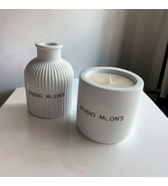 Studio Moon's Lavanta Kokulu Açık Mavi Beton Bardak Mum & Minimal Vazo 2'li Set %100 Doğal Soya Wax Mumu