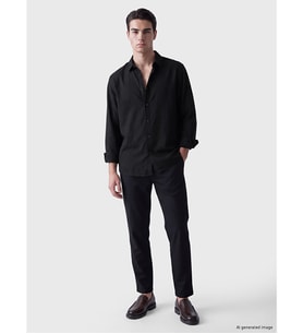 LCW ECO Siyah Regular Fit Keten Görünümlü Erkek Gömlek