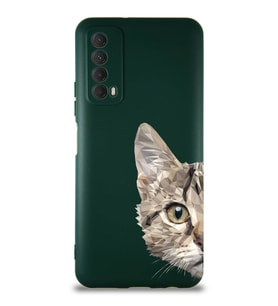 Huawei Y7A Soft Premier Kapak Catface Tasarımlı Silikon Kılıf - Yeşil (Şeffaf)