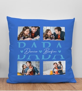 BK Gift Kişiye Özel Fotoğraflı Babalar Günü Tasarımlı Mavi Kırlent Yastık-3 Babaya Hediye, Ev Dekorasyonu, Babalar Günü Hediyesi