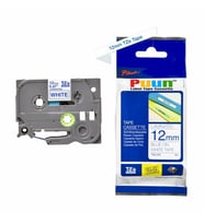 PUUN®Brother P-Touch TZE-233 12MM x 8m Beyaz Üzerine Mavi Muadil Laminasyon Etiket Şeridi (Çok Renkli)