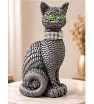Kedi Heykeli Büyük BOY Hasır Vücut Desenlerine Sahip El yapımı Kedi Heykeli