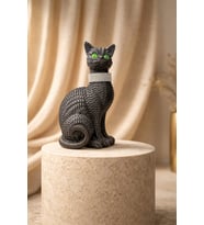 Kedi Heykeli Büyük BOY Hasır Vücut Desenlerine Sahip El yapımı Kedi Heykeli