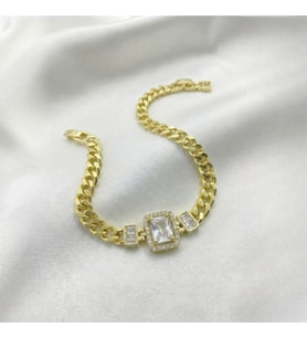 Lorivelle Vip Seri Zirkon Taşlı Baget Gurmet Zincir Çelik Bileklik - Gold Renk Kararmaz Özel Tasarım Lüks Takı (19 cm)