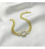 Lorivelle Vip Seri Zirkon Taşlı Baget Gurmet Zincir Çelik Bileklik - Gold Renk Kararmaz Özel Tasarım Lüks Takı (19 cm)