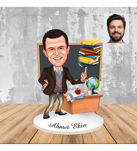 Kişiye Özel Öğretmene Hediye Ahşap Karikatür Biblo