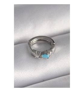 316L Çelik Gümüş Renk Zirkon Taşlı Mavi Boncuk Detay Tragus Piercing - TJ-PR1325 TG-V 7595