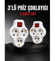 3’lü Priz Çoklayıcı 2 Adet Set Anahtarlı Kablosuz Duvar Tipi Priz Çoğaltıcı