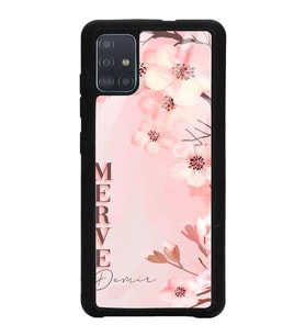 Samsung A51 Uyumlu Dikey Sakura Tasarımlı Glossy Telefon Kılıfı
