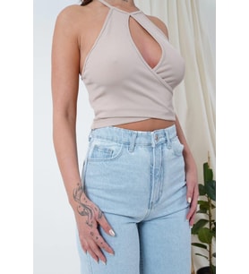 23254137 Kaşkorse Askılı Kruvaze Kolsuz Bluz TAS (Taş)