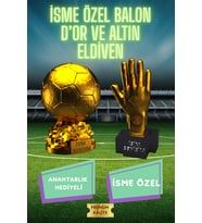 Ballon d'Or & Altın Eldiven 3D Maket Seti (15 cm) + Şampiyonlar Ligi Logolu Anahtarlık Hediye