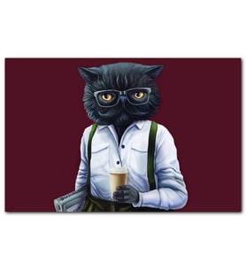Cakatablo  Hipster Kedi Kahve ve Gazetesiyle MDF Tablo