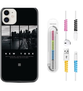 Apple iPhone 11 12 13 Mini Kılıf Kablo Koruma Spiral Silikon New York 1612