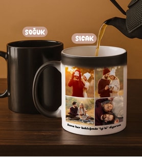 BK Gift Kişiye Özel 4 Fotoğraflı Kolaj Tasarımlı ve Mesaj Yazılabilir Sihirli Kupa Bardak, Arkadaşa Hediye, Sevgiliye Hediye