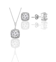 Gümüş beyaz altın rodyumlu zirkon taşlı kare ikili set SGTL11579BEYAZ