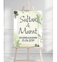 Söz Nişan Düğün İçin 50x70 Karşılama Panosu - Tropikal Çiçek ve Yaprak Tasarımlı