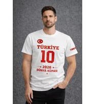Erkek TÜRKİYE Baskılı Tişört 2026 Dünya Kupası Taraftar Forma T-Shirt - Beyaz