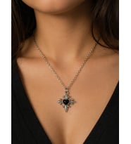Siyah Kalp Detaylı Gotik Kolye Unisex Metal Zincir Hediye Takı