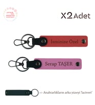 Kardeşe Yılbaşı Sürprizi, İsimli & Soyisimli 2’li Anahtarlık Seti, Nar Çiçeği-Pembe-Lacivert