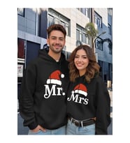 Mr Mrs Çift Hoodie– Noel Şapkalı Sevgili Kombin Kapüşonlu Sweatshirt Unisex Oversize (Siyah)