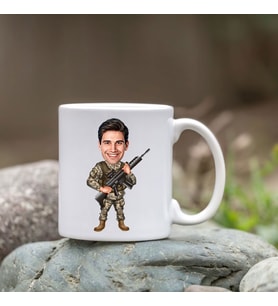 Kişiye Özel Bardak - Karikatür Bardak - Erkek Asker Bardak