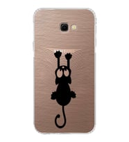 Samsung Galaxy J4 Plus  Kamera Korumalı Kapak Çizgi Kedi Tasarımlı  Şeffaf  Kılıf
