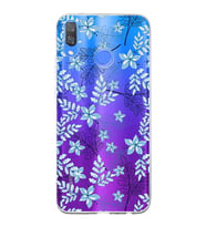 Huawei Y9 2019 Uyumlu Kapak Floral Mavi Tasarımlı Şeffaf Silikon Kılıf
