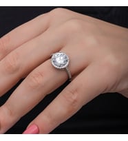 Tek Taş  Yuvarlak 925 Ayar Gümüş Kadın Yüzük