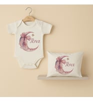 Pia Baby Premium %100 Pamuk İsme Özel Organik Baskılı Çıtçıtlı Bebek Body Ve Yastık Kılıfı 5065-19 (Ekru)
