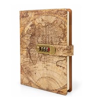 Antik Dünya Haritası Desenli Şifreli Deri Günlük / Defter