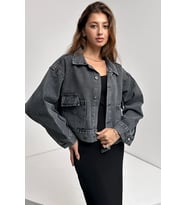 Çift Cep Beli Düğme Detaylı Denim Ceket