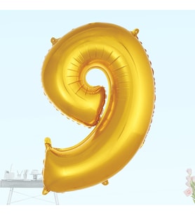 9 Yaş Rakam Folyo Balon, 100 cm - Altın (STD)