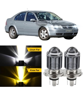 Vw Bora 1998-2006 Uyumlu Mercekli Far Ampulü Led Xenon Sarı-Beyaz Şimşek Etkili Uzun Kısa