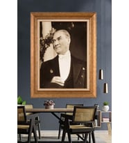 Altın Varaklı Çerçeveli Paspartulu Atatürk Tablo nh11 (Gold)
