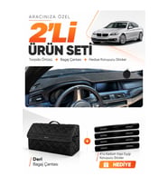 e-biz BMW F10 (2010-2017) Uyumlu Torpido Örtüsü + Deri Bagaj Çantası Seti - Siyah - BM004