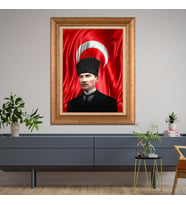 Altın Varaklı Çerçeveli Paspartulu Atatürk Tablo TR1540 (Gold)