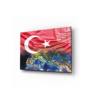 Miyrem Glasses Collection -A1^#  Türk Bayrağı Ve Dünya Cam Tablo 4mm Dayanıklı Temperli (Çok Renkli)