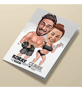 Kişiye Özel Vücut Çalışan Sevgililer Karikatürlü Tebrik Kartı