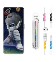 General Mobile GM 21 Pro GM 22 Pro Plus Kılıf Kablo Koruma Spiral Silikon Astronot ve Dünya 1759