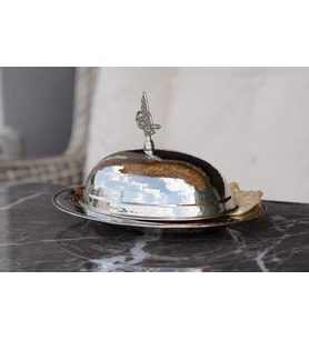 BAKIR SUNUMLUK KAPAKLI OVAL GÜMÜŞ RENK 30cm